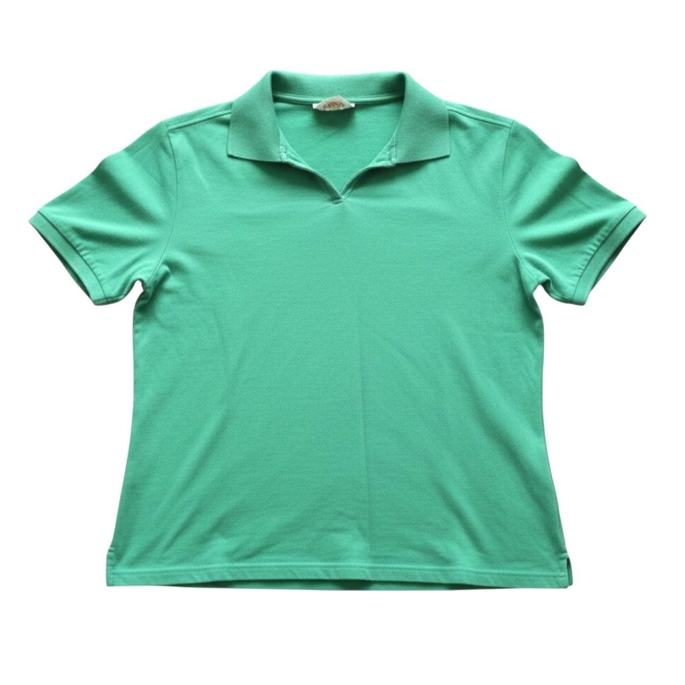 VTG TALBOTS PETITES Green HERSEY KNIT Collared PULLOVER Polo Shirt/Top Sz LP L-P
